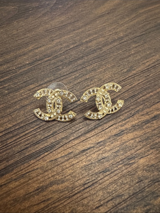 Jewelry - Gold CC Crystal Interlocking Logo Stud Earrings - NWT